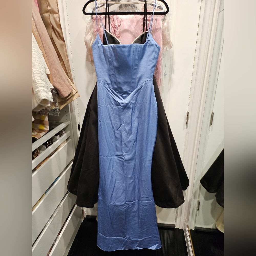 House of CB Blue Satin Corset Maxi Dress Medium Med M - Picture 2 of 5